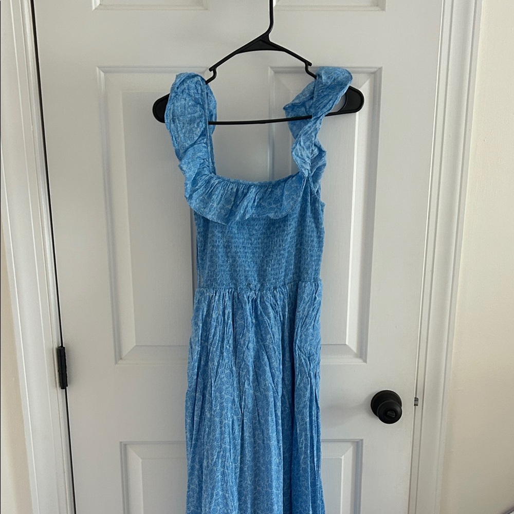 Johnnie O Light Blue Ruffle Strap Maxi Dress